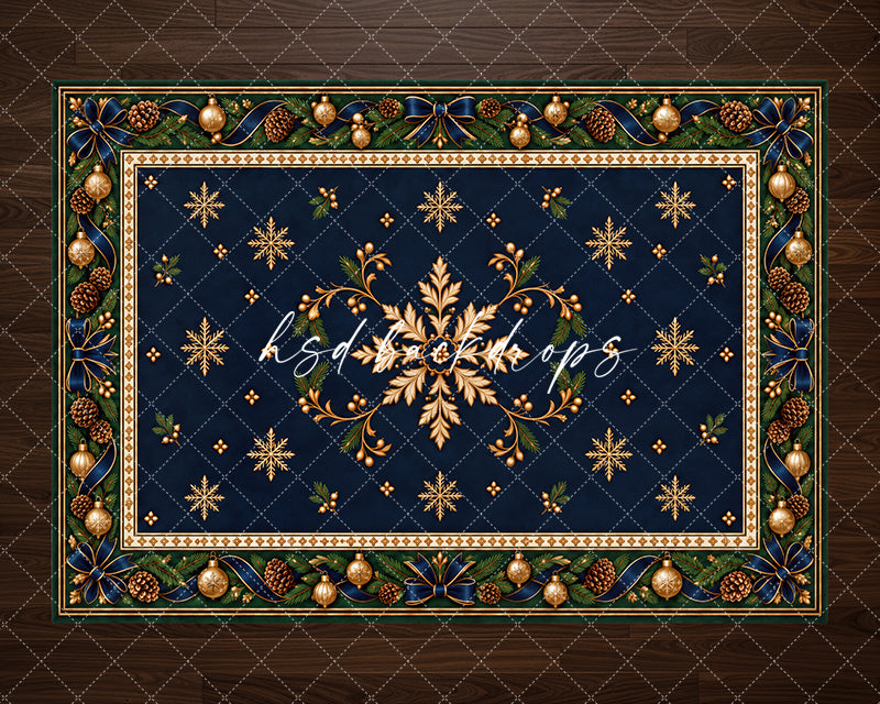 Navy Plaid Christmas Rug Photography Floor Backdrop – Elegant Holiday Studio Floor | HSD Backdrops