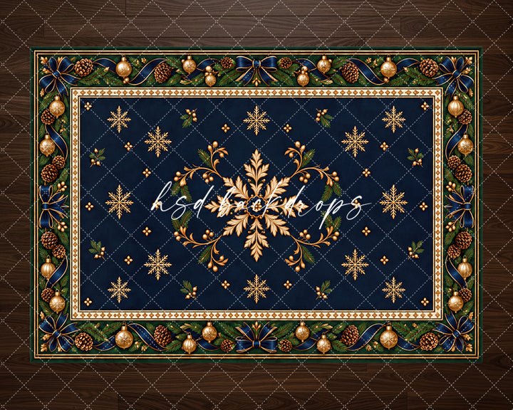 Navy Plaid Christmas Rug Photography Floor Backdrop – Elegant Holiday Studio Floor | HSD Backdrops