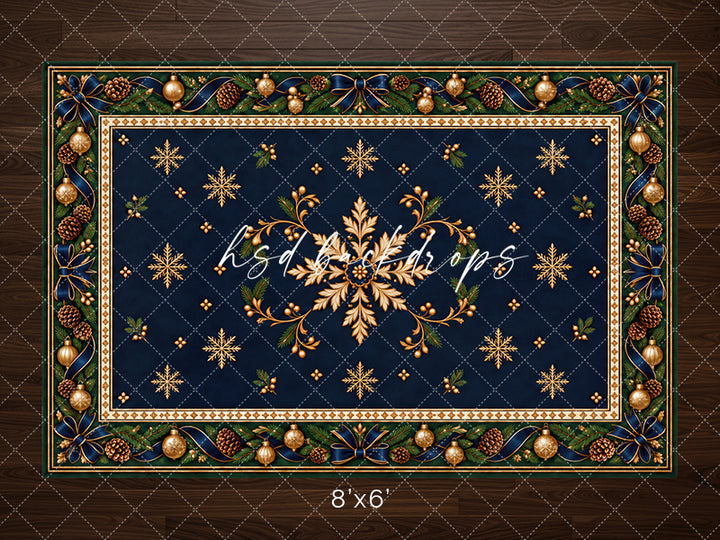 Navy Plaid Christmas Rug Photography Floor Backdrop – Elegant Holiday Studio Floor | HSD Backdrops