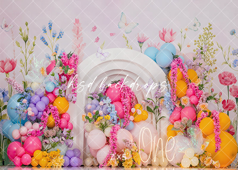 One Wildflower Cake Smash Photography Backdrop – Bright Floral Birthday Portrait Scene | HSD Backdrops