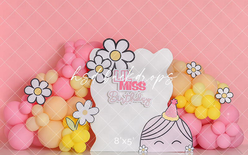 Lil Miss Daisy Cake Smash Photography Backdrop – Sweet Pink Birthday Portrait Scene | HSD Backdrops