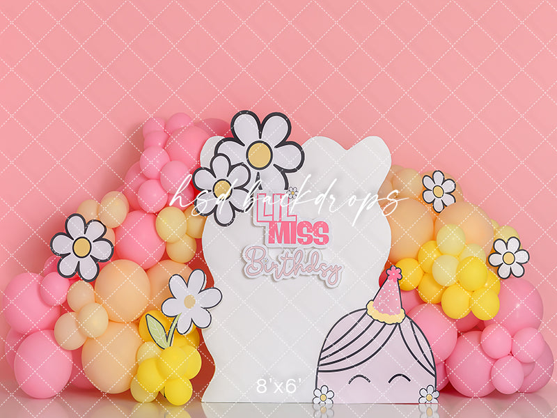 Lil Miss Daisy Cake Smash Photography Backdrop – Sweet Pink Birthday Portrait Scene | HSD Backdrops