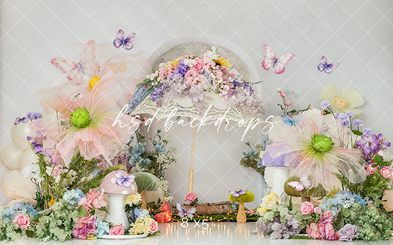 Enchanted Butterfly Parasol Photography Backdrop – Whimsical Floral Portrait Scene | HSD Backdrops