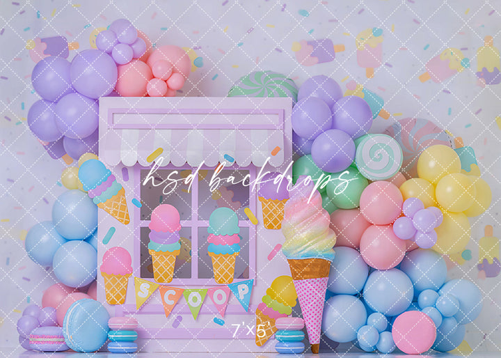 Pastel Sweet Scoops Photography Backdrop – Whimsical Ice Cream Birthday Portrait Scene | HSD Backdrops