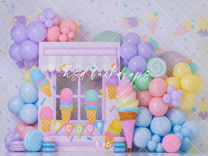 Pastel Sweet Scoops Photography Backdrop – Whimsical Ice Cream Birthday Portrait Scene | HSD Backdrops