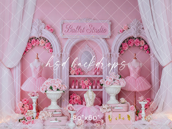 Pink Pointe Studio Photography Backdrop – Whimsical Ballet Portrait Scene | HSD Backdrops
