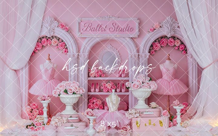 Pink Pointe Studio Photography Backdrop – Whimsical Ballet Portrait Scene | HSD Backdrops