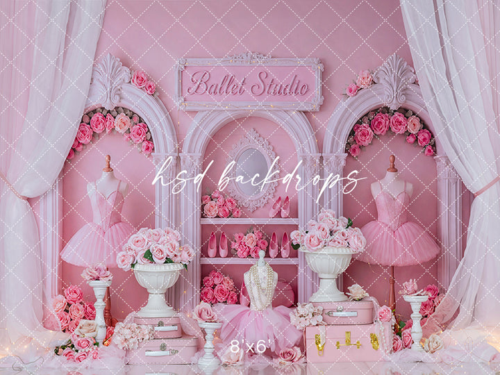 Pink Pointe Studio Photography Backdrop – Whimsical Ballet Portrait Scene | HSD Backdrops