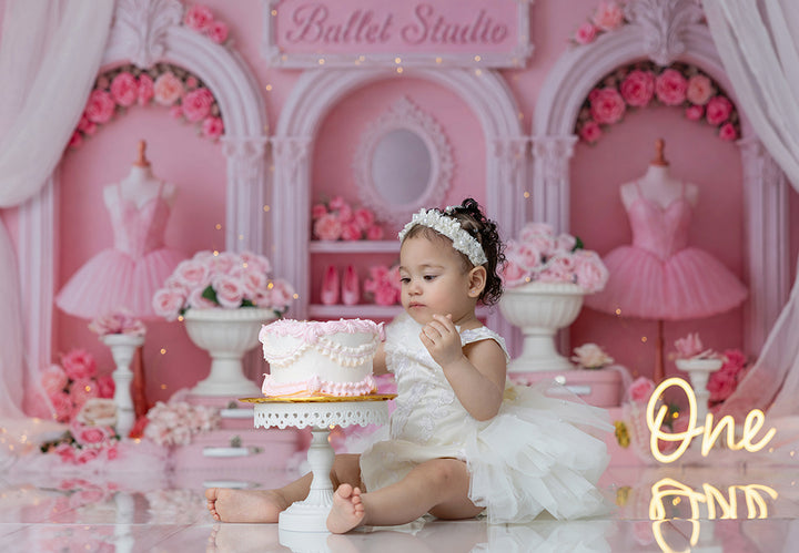 Pink Pointe Studio Photography Backdrop – Whimsical Ballet Portrait Scene | HSD Backdrops