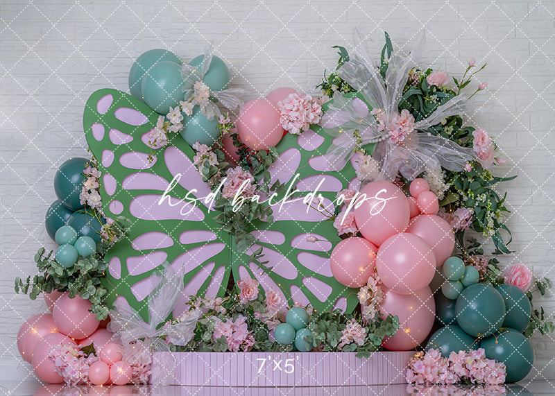 Mint Butterfly Birthday Photography Backdrop – Sweet Floral Portrait Scene | HSD Backdrops
