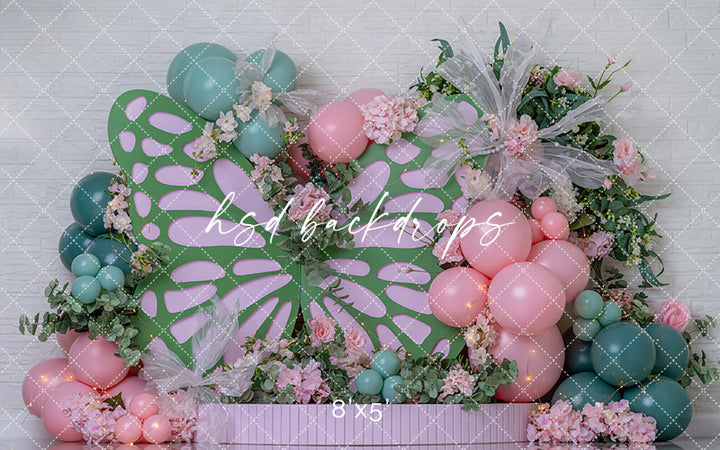 Mint Butterfly Birthday Photography Backdrop – Sweet Floral Portrait Scene | HSD Backdrops
