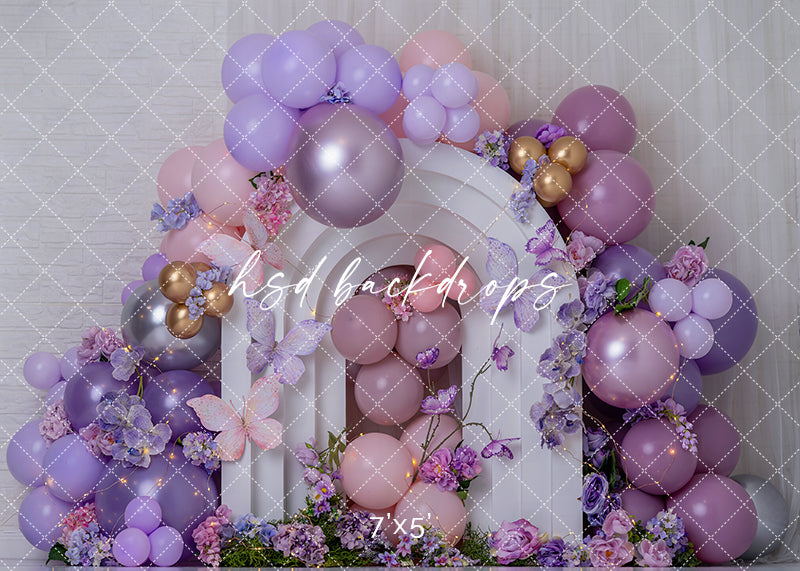 Lavender Butterfly Garden Photography Backdrop – Whimsical Birthday Portrait Scene | HSD Backdrops