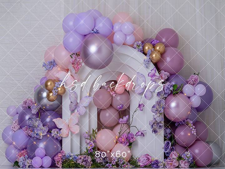 Lavender Butterfly Garden Photography Backdrop – Whimsical Birthday Portrait Scene | HSD Backdrops