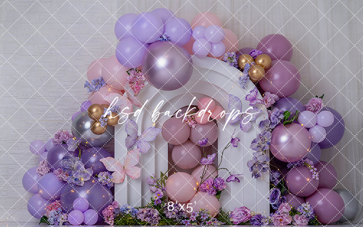 Lavender Butterfly Garden Photography Backdrop – Whimsical Birthday Portrait Scene | HSD Backdrops