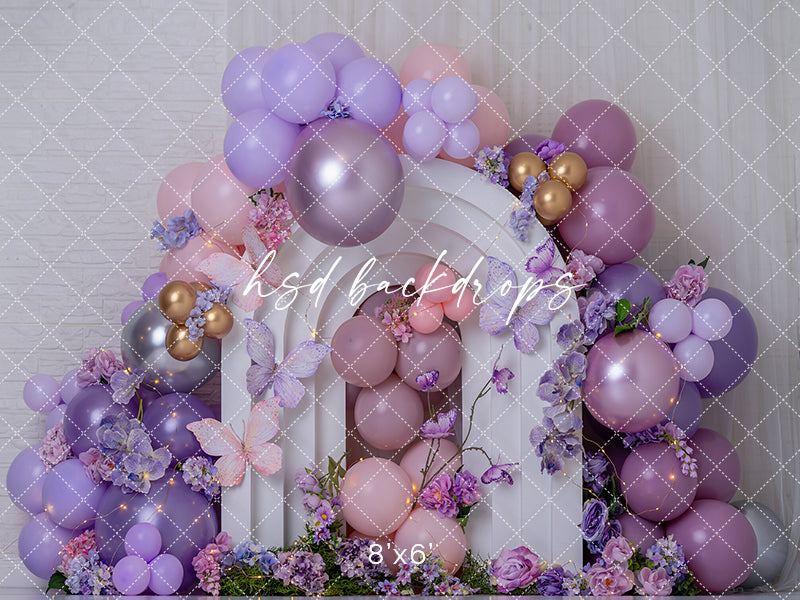 Lavender Butterfly Garden Photography Backdrop – Whimsical Birthday Portrait Scene | HSD Backdrops