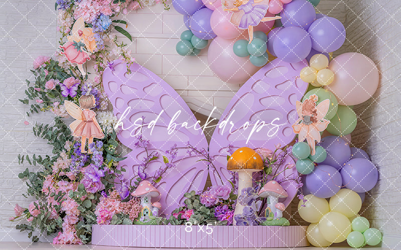 Lavender Fairy Butterfly Photography Backdrop – Whimsical Birthday Portrait Scene | HSD Backdrops