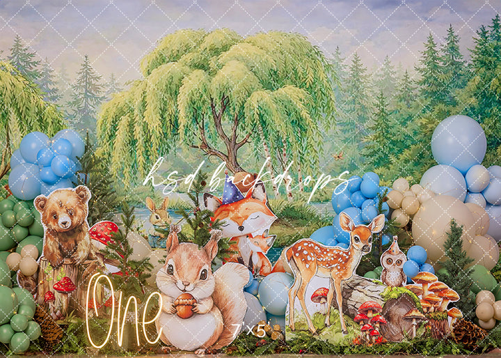 Woodland Animal Party Photography Backdrop – Whimsical Forest Portrait Scene | HSD Backdrops