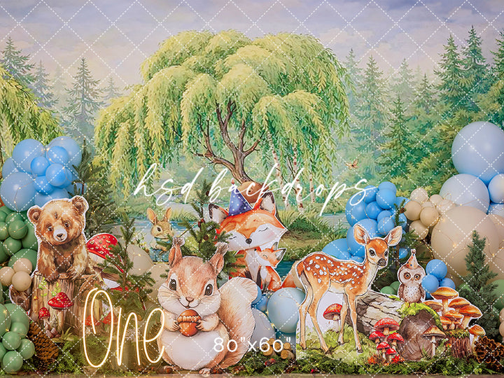 Woodland Animal Party Photography Backdrop – Whimsical Forest Portrait Scene | HSD Backdrops