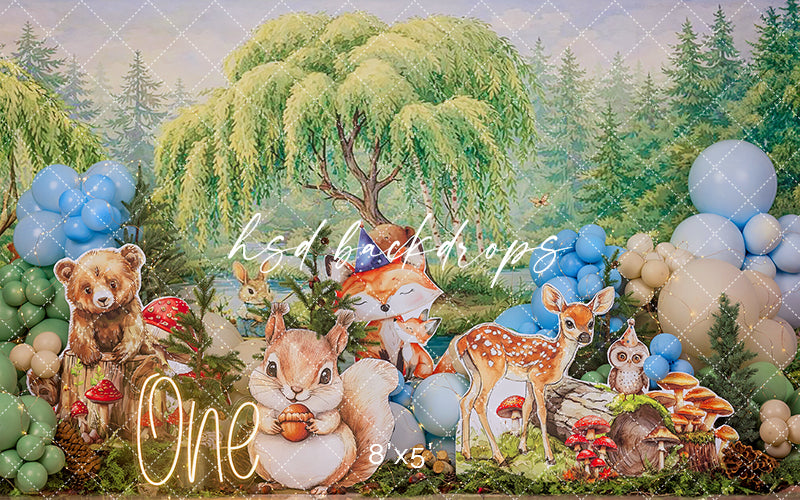 Woodland Animal Party Photography Backdrop – Whimsical Forest Portrait Scene | HSD Backdrops