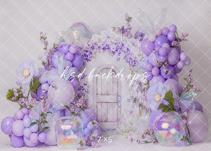 Lavender Fairy Door Photography Backdrop – Whimsical Birthday Portrait Scene | HSD Backdrops
