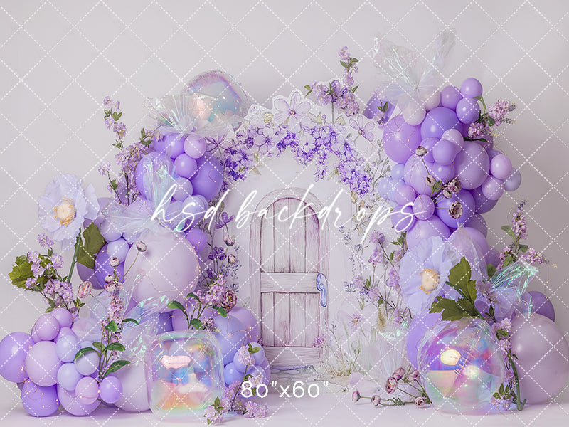 Lavender Fairy Door Photography Backdrop – Whimsical Birthday Portrait Scene | HSD Backdrops