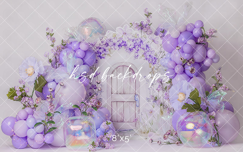 Lavender Fairy Door Photography Backdrop – Whimsical Birthday Portrait Scene | HSD Backdrops