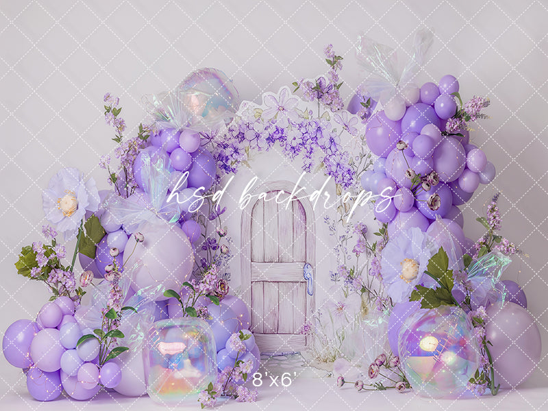 Lavender Fairy Door Photography Backdrop – Whimsical Birthday Portrait Scene | HSD Backdrops