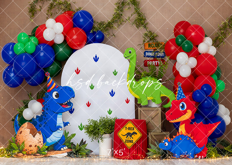 T-Rex Birthday Party Photography Backdrop – Dinosaur Cake Smash Scene | HSD Backdrops