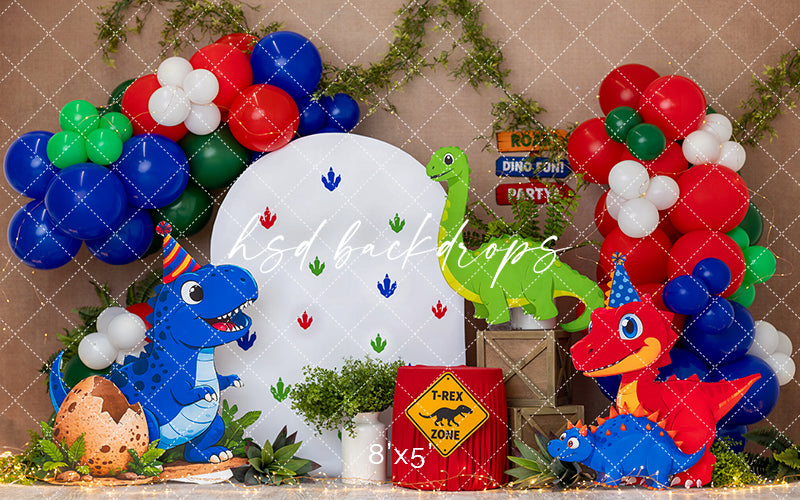 T-Rex Birthday Party Photography Backdrop – Dinosaur Cake Smash Scene | HSD Backdrops