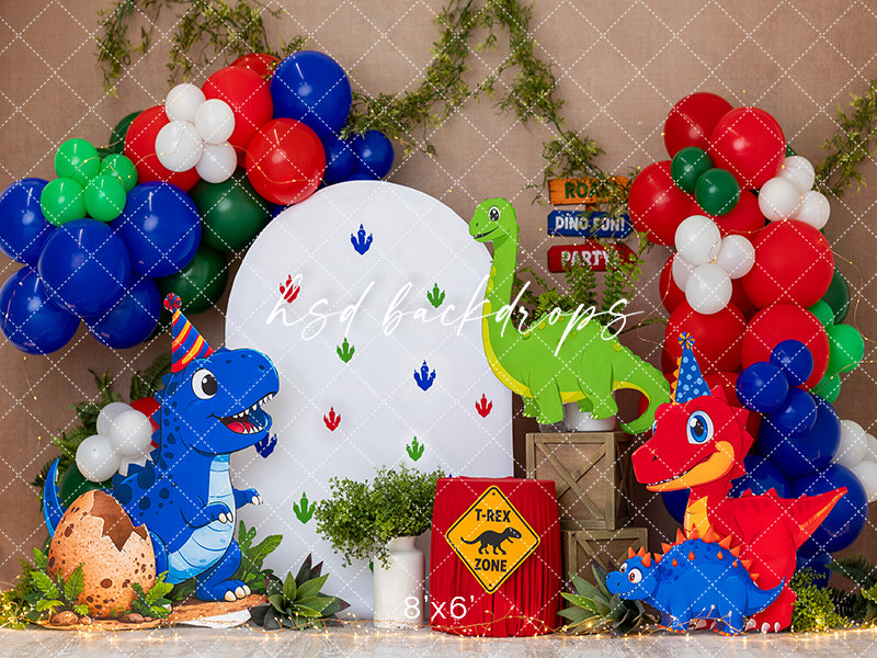 T-Rex Birthday Party Photography Backdrop – Dinosaur Cake Smash Scene | HSD Backdrops