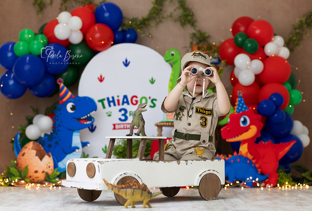 T-Rex Birthday Party Photography Backdrop – Dinosaur Cake Smash Scene | HSD Backdrops
