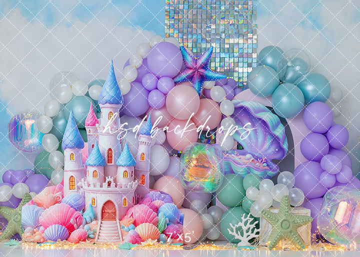 Sea of Dreams Mermaid Castle Photography Backdrop – Under the Sea Cake Smash Scene | HSD Backdrops