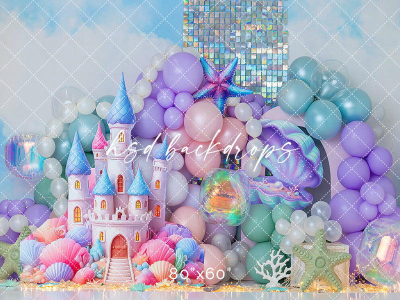 Sea of Dreams Mermaid Castle Photography Backdrop – Under the Sea Cake Smash Scene | HSD Backdrops