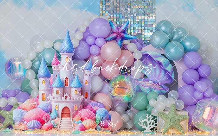 Sea of Dreams Mermaid Castle Photography Backdrop – Under the Sea Cake Smash Scene | HSD Backdrops
