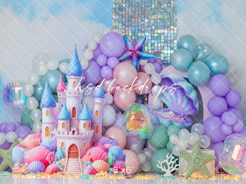 Sea of Dreams Mermaid Castle Photography Backdrop – Under the Sea Cake Smash Scene | HSD Backdrops