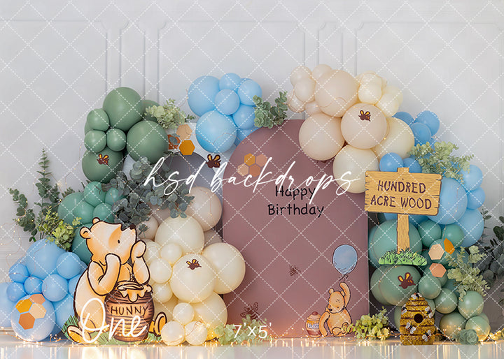 Honey Bear Birthday Photography Backdrop – Woodland Cake Smash Scene | HSD Backdrops
