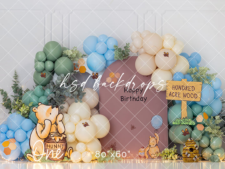 Honey Bear Birthday Photography Backdrop – Woodland Cake Smash Scene | HSD Backdrops
