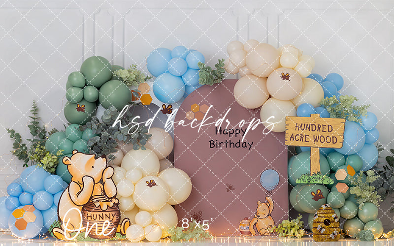 Honey Bear Birthday Photography Backdrop – Woodland Cake Smash Scene | HSD Backdrops