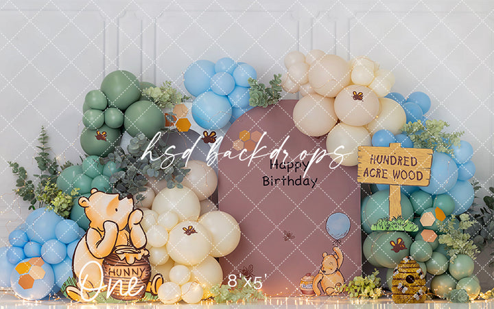 Honey Bear Birthday Photography Backdrop – Woodland Cake Smash Scene | HSD Backdrops