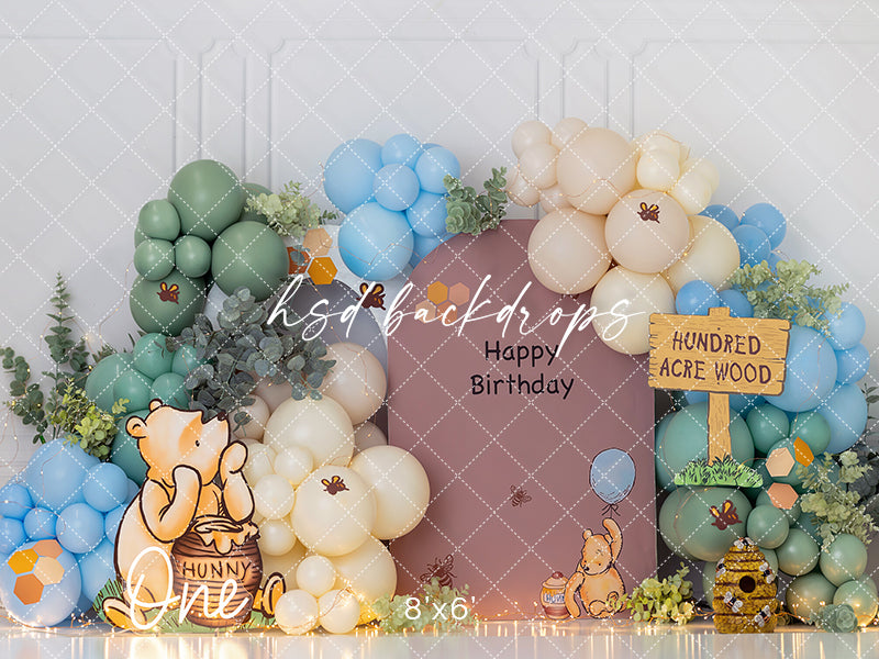 Honey Bear Birthday Photography Backdrop – Woodland Cake Smash Scene | HSD Backdrops