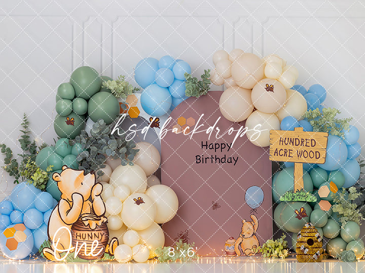 Honey Bear Birthday Photography Backdrop – Woodland Cake Smash Scene | HSD Backdrops