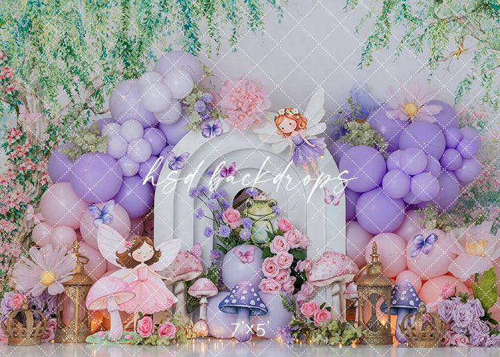 Fairies &amp; Flowers Cake Smash Backdrop – Enchanted Birthday Garden Scene | HSD Backdrops