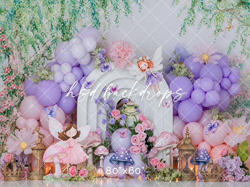 Fairies &amp; Flowers Cake Smash Backdrop – Enchanted Birthday Garden Scene | HSD Backdrops