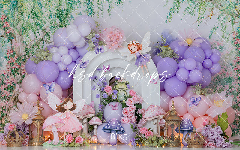 Fairies &amp; Flowers Cake Smash Backdrop – Enchanted Birthday Garden Scene | HSD Backdrops