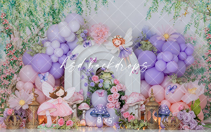Fairies &amp; Flowers Cake Smash Backdrop – Enchanted Birthday Garden Scene | HSD Backdrops