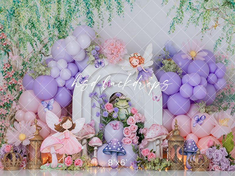 Fairies &amp; Flowers Cake Smash Backdrop – Enchanted Birthday Garden Scene | HSD Backdrops