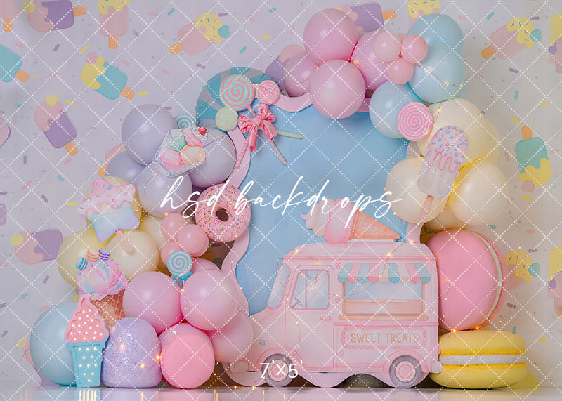 Sweet Treats Ice Cream Truck Photography Backdrop – Pastel Cake Smash Scene | HSD Backdrops
