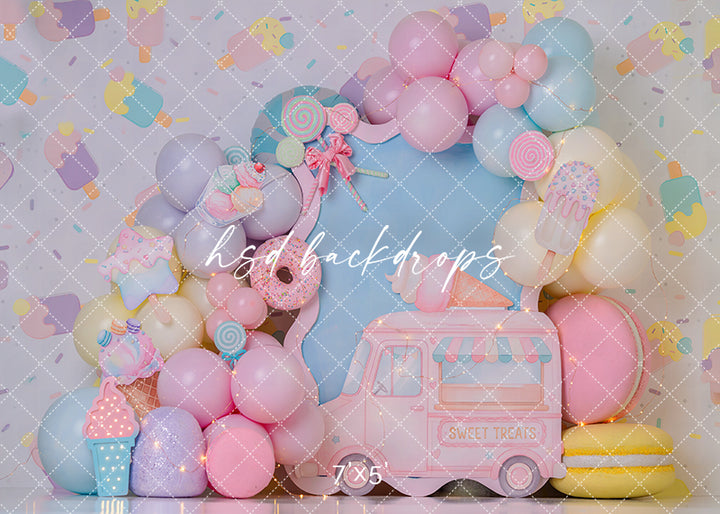 Sweet Treats Ice Cream Truck Photography Backdrop – Pastel Cake Smash Scene | HSD Backdrops