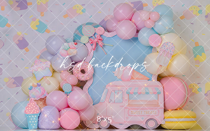 Sweet Treats Ice Cream Truck Photography Backdrop – Pastel Cake Smash Scene | HSD Backdrops