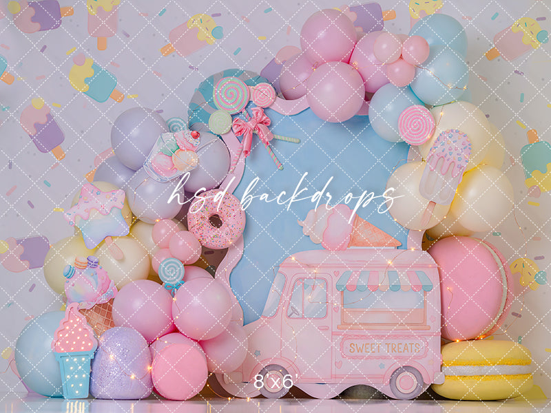 Sweet Treats Ice Cream Truck Photography Backdrop – Pastel Cake Smash Scene | HSD Backdrops